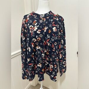 Motto Women's Navy Floral Print Ruffle Jacket size 2X